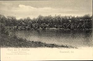 Bild des Verkufers fr Ansichtskarte / Postkarte Berlin Wilmersdorf Grunewald, St. Hubertus, Partie am Seeufer zum Verkauf von akpool GmbH