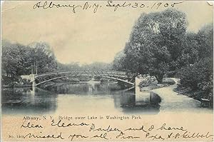 Carte Postale Ancienne Albany NY Bridge ower lake in Washingotn park