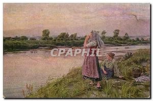 Arts - Tableau - Woman calling across a river Carte Postale Ancienne (carte hongroise Hungary Hon...