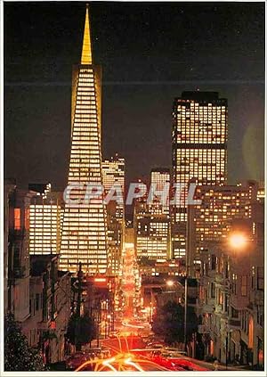 Bild des Verkufers fr Carte Postale Moderne San Francisco Bright Lights and Busy street of the San Francisco Skyline zum Verkauf von CPAPHIL