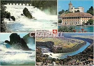 Bild des Verkufers fr Carte Postale Moderne Rheinfall Schweiz Switzerland Orientierung uber den Rheinfall Totale Breite Totale Hohe Tiefe des Rheinfallbeckens M zum Verkauf von CPAPHIL