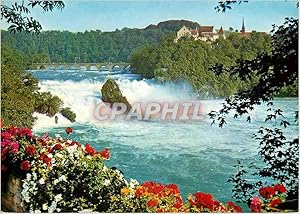 Bild des Verkufers fr Carte Postale Moderne Rheinfall mit Schoss Laufen Totale Breite totale Hohe Tiefe des Rheinfallbeckens Mittiere Sommerabflussmenge pro Sek zum Verkauf von CPAPHIL