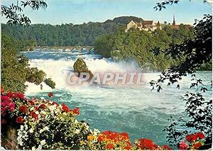 Bild des Verkufers fr Carte Postale Moderne Rheinfall mit Schoss Laufen Totale Breite totale Hohe Tiefe des Rheinfallbeckens Mittiere Sommerabflussmenge pro Se zum Verkauf von CPAPHIL