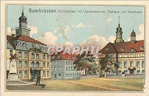 Carte Postale Ancienne Saarbrucken Schlossplatz mit Ulanendenkmal Rathaus und Kreishaus