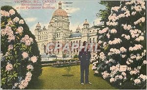 Carte Postale Ancienne Victoria BC Canada Rhododendron Time at the Parliament Buildings