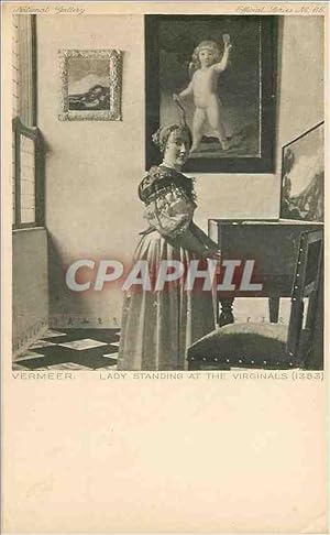 Seller image for Carte Postale Ancienne Vermeer lady standing at the virginals for sale by CPAPHIL