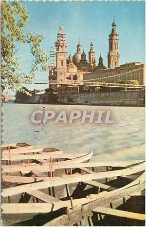 Carte Postale Moderne Zaragoza Temple de Notre Dame de El Pilar et Rivage sur le Fleuve Ebra