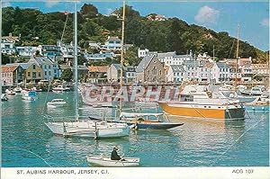 Carte Postale Moderne St Aubins Harbour Jersey CI Bateaux