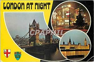 Image du vendeur pour Carte Postale Moderne London at Night Tower Bridge Piccadilly Circus Houses of Parliament mis en vente par CPAPHIL