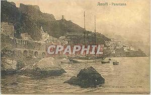 Carte Postale Ancienne Amalfi Panorama Bateaux