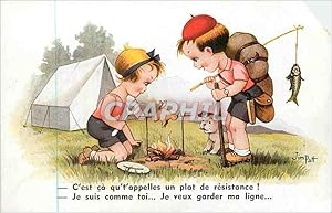 Carte Postale Ancienne Enfants Peche