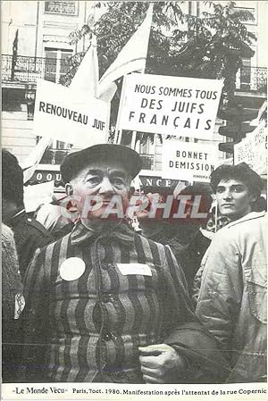Imagen del vendedor de Carte Postale Moderne Le Monde Vecu Paris 7 Oct 1980 Manifestation apres L'attentat de la Rue Copernic a la venta por CPAPHIL