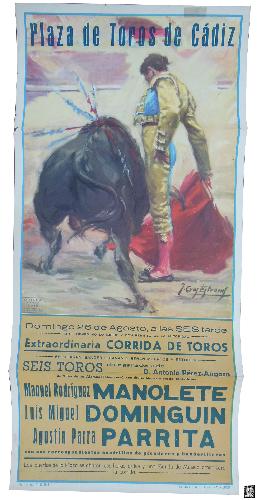 Poster : PLAZA DE TOROS CÁDIZ. MANOLETE, DOMINGUÍN, PARRITA. (Reproducción)