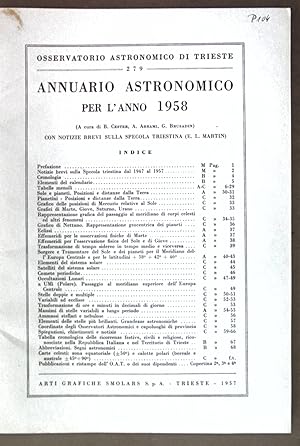 Seller image for Annuario astronomico per l'anno 1958; for sale by books4less (Versandantiquariat Petra Gros GmbH & Co. KG)