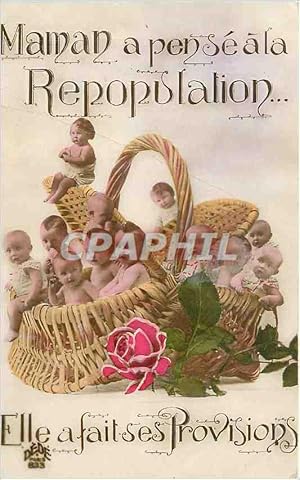 Carte Postale Ancienne Maman a Pense a la Repopulation Elle a fait ses Provisions