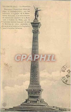Carte Postale Ancienne Villebois Ain Le Monolithe Monument Patriotique eleve en