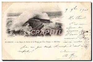 Seller image for Biarritz Carte Postale Ancienne La digue du rocher de la vierge par gros temps for sale by CPAPHIL