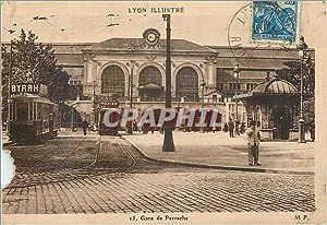 Carte Postale Ancienne Lyon Illustre Gare de Perrache Tramway Byrrh