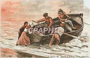 Image du vendeur pour Carte Postale Ancienne La Mer Mise a l'Eau d'un Bateau mis en vente par CPAPHIL