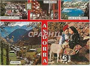 Bild des Verkufers fr Carte Postale Moderne Valls d'Andorra Diferents Aspectes Divers Aspects Andorra la Vella Les Escalades Llac d'Els Pessons Arinsal Folklore zum Verkauf von CPAPHIL