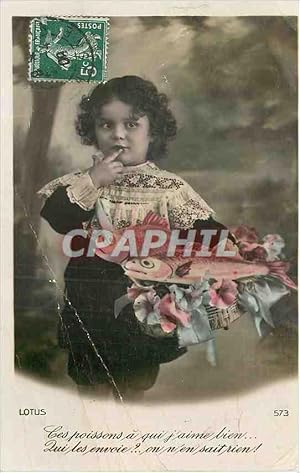 Image du vendeur pour Carte Postale Ancienne Lotus Les poissons a qui j'aime bien Qui les envoie on n'en sait rien Enfant Poissons mis en vente par CPAPHIL