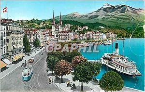 Carte Postale Moderne Luzern Schweizerhofquai mit Rigi Bateau Tramway