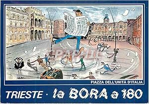 Carte Postale Moderne Trieste La Bora a 180 Piazza dell'Unita d'Italia Humour