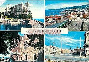 Carte Postale Moderne Saluti da Trieste Cattedrale di S Glusto Panorama con Monumento al Caduti P...