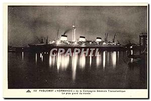 Image du vendeur pour Carte Postale Ancienne Bateau Cie Gla Transatlantique Paquebot Normandie Ruban Bleu Southampton New York mis en vente par CPAPHIL