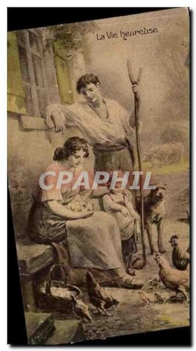 Image du vendeur pour Fantaisie Couple - La Vie Heureuse - Chien - poule - enfant - Carte Postale Ancienne mis en vente par CPAPHIL