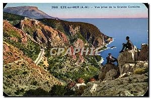 Eze sur Mer - vue prise de la Grande Corniche - Carte Postale Ancienne