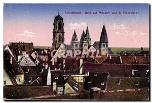 Schlettstadt Carte Postale Ancienne Blick auf Munster und St Fiderskirche