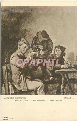 Bild des Verkufers fr Carte Postale Ancienne Munchen Adriaen Brouwer Trois Fumeurs zum Verkauf von CPAPHIL