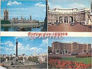 Seller image for Carte Postale Moderne Greetings From London Houses of Parliament and River Thames Admiralty Arch Trafalgar Square for sale by CPAPHIL