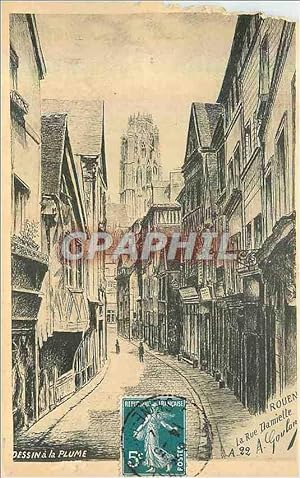 Carte Postale Ancienne Rouen la Rue Damiette Dessin a la Plume