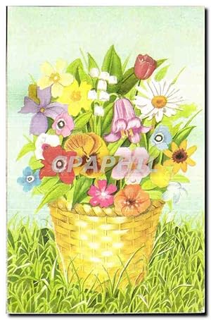 Seller image for Fantaisie - Fleurs - le Mot Pioche - basket of spring flowers - Carte Postale Ancienne for sale by CPAPHIL