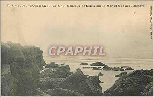 Carte Postale Ancienne Equihen (P de C) Coucher de Soleil sur la Mer et vue des Rochers