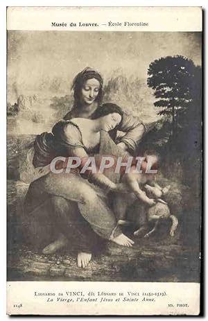 Seller image for Carte Postale Ancienne Musee du Louvre Ecole Florentine Lionardo da Vinci La vierge l'enfant Jesus et Sainte Anne for sale by CPAPHIL