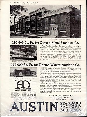 Seller image for ADVERTISEMENT: "Austin Standard Factry Buildings" from Literary Digest, July 27, 1918, Pg 68 for sale by Dorley House Books, Inc.