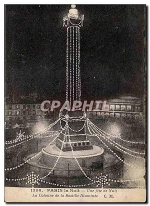 Image du vendeur pour Paris la nuit Carte Postale Ancienne Une fte de nuit La colonne de la Bastille illuminee mis en vente par CPAPHIL