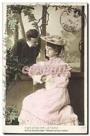 Seller image for Carte Postale Ancienne Fantaisie Couple Il sait si bien dire je t'aime qu'un tendre coeur l'absout sans peine (couple) for sale by CPAPHIL