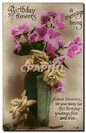 Imagen del vendedor de Carte Postale Ancienne Fantaisie Fleurs Birthday flowers a message bring anniversaire a la venta por CPAPHIL