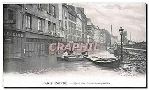 Image du vendeur pour Paris Carte Postale Ancienne Paris inonde Quai des Grands Auhustins (coiffeur) Publicit Kabiline Teinture de menages mis en vente par CPAPHIL