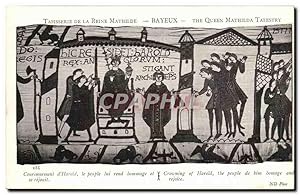 Bild des Verkufers fr Tapissserie de la reine Mathilde Bayeux Carte Postale Ancienne Couronnement d'Harold zum Verkauf von CPAPHIL