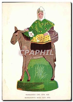 Carte Postale Ancienne Fantaisie Femme Marguerite avec son ane (donkey)