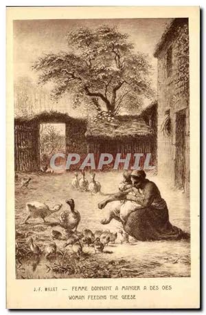 Bild des Verkufers fr Carte Postale Ancienne Millet Femme donnant a manger a des oies zum Verkauf von CPAPHIL