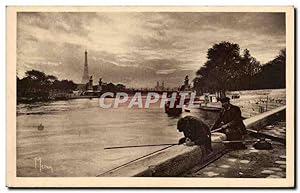 Bild des Verkufers fr Paris Carte Postale Ancienne Pcheurs en Seine Au coucher de soleil pres le pont de la concorde et Alexandre III zum Verkauf von CPAPHIL