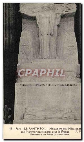 Seller image for Paris Carte Postale Ancienne Pantheon Monument aux geros inconnu aux martyrs ignores pour la France for sale by CPAPHIL