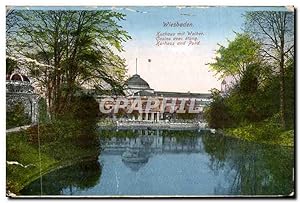 Seller image for Carte Postale Ancienne Wiesbaden Casino avec etang for sale by CPAPHIL