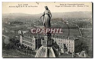 Lyon Carte Postale Ancienne Ancienne église de ND de Fourviere Statue de l'immaculee conception
